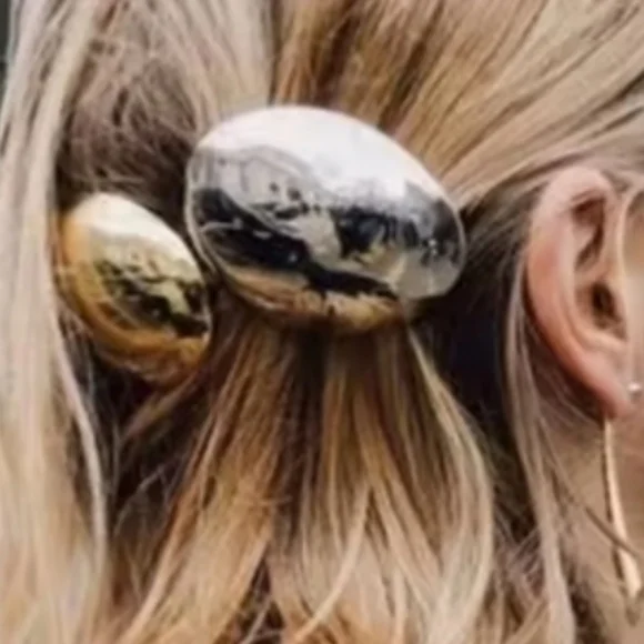New ZARA Metallic Dual-Tone Hair Accessory Two Tone 2pc Barette - Picture 5 of 6